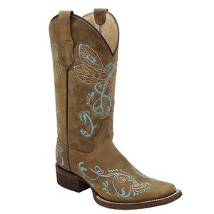Circle G Tan Embroidered Dragonfly Cowgirl Boots